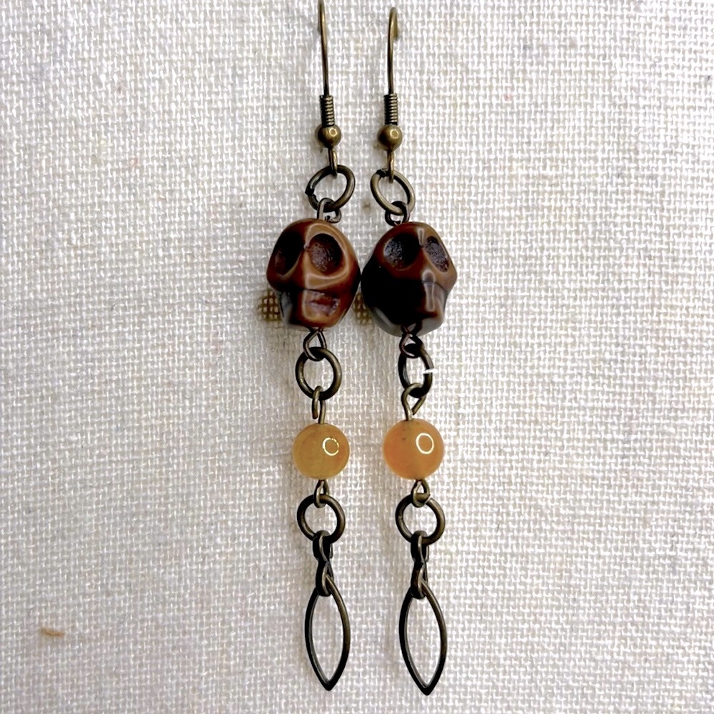 BoHo brown skull earrings day of the dead earrings